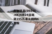 名创优品(09896.HK)4月24日耗资195万港元回购6万股