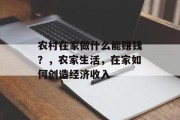 农村在家做什么能赚钱?,农家生活,在家如何创造经济收入 农村在家做什么能赚钱?,农家生活,在家如何创造经济收入