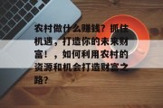 农村做什么赚钱?抓住机遇,打造你的未来财富!,如何利用农村的资源和机会打造财富之路? 农村做什么赚钱?抓住机遇,打造你的未来财富!,如何利用农村的资源和机会打造财富之路?
