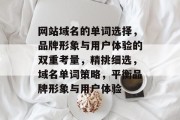 网站域名的单词选择,品牌形象与用户体验的双重考量,精挑细选,域名单词策略,平衡品牌形象与用户体验 网站域名的单词选择,品牌形象与用户体验的双重考量,精挑细选,域名单词策略,平衡品牌形象与用户体验