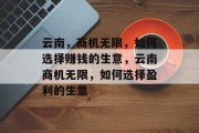 云南,商机无限,如何选择赚钱的生意,云南商机无限,如何选择盈利的生意