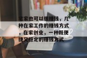 宅家也可以很赚钱,几种在家工作的赚钱方式,在家创业,一种既便捷又稳定的赚钱方式 宅家也可以很赚钱,几种在家工作的赚钱方式,在家创业,一种既便捷又稳定的赚钱方式