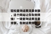 轻松查询话费流量余额，这个网站让你告别烦恼！一键查询话费流量余额，告别话费烦恼！