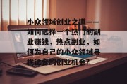 小众领域创业之道——如何选择一个热门的副业赚钱,热点副业,如何为自己的小众领域寻找适合的创业机会? 小众领域创业之道——如何选择一个热门的副业赚钱,热点副业,如何为自己的小众领域寻找适合的创业机会?