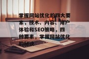 掌握网站优化的四大要素,技术、内容、用户体验和SEO策略,四种要素,掌握网站优化的秘诀 掌握网站优化的四大要素,技术、内容、用户体验和SEO策略,四种要素,掌握网站优化的秘诀