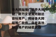 各大网站推广软件大揭秘，助力企业高效触达目标用户，揭秘各大网站推广软件，企业高效触达用户的秘密武器