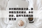 乡村里的致富之道,各种做生意的建议,乡村创业,盈利与发展的致富之道
