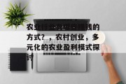 农业行业有哪些赚钱的方式?,农村创业,多元化的农业盈利模式探讨 农业行业有哪些赚钱的方式?,农村创业,多元化的农业盈利模式探讨