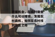 把握机会,在农村做些什么可以赚钱,发掘农村商机,如何在农村找到致富之路 把握机会,在农村做些什么可以赚钱,发掘农村商机,如何在农村找到致富之路
