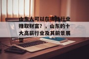 山东人可以在哪些行业赚取财富?,山东的十大高薪行业及其前景展望 山东人可以在哪些行业赚取财富?,山东的十大高薪行业及其前景展望