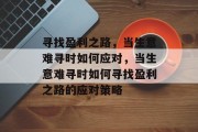 寻找盈利之路,当生意难寻时如何应对,当生意难寻时如何寻找盈利之路的应对策略 寻找盈利之路,当生意难寻时如何应对,当生意难寻时如何寻找盈利之路的应对策略
