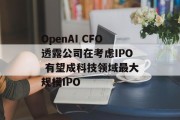 OpenAI CFO透露公司在考虑IPO 有望成科技领域最大规模IPO