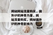 揭秘网站流量购买，国外IP的神奇力量，网站流量购买，揭秘国外IP的神奇影响力