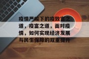 疫情严峻下的疫致富之道,疫富之道,面对疫情,如何实现经济发展与民生保障的双重提升 疫情严峻下的疫致富之道,疫富之道,面对疫情,如何实现经济发展与民生保障的双重提升