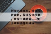 把握市场商机,选择投资项目,发掘投资机会,掌握市场趋势——关于项目选择的建议