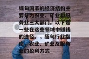 缅甸国家的经济结构主要分为农业、矿业和服务业三大部门。以下是一些在这些领域中赚钱的途径。,缅甸行业指南,农业、矿业及服务业的盈利方式 缅甸国家的经济结构主要分为农业、矿业和服务业三大部门。以下是一些在这些领域中赚钱的途径。,缅甸行业指南,农业、矿业及服务业的盈利方式