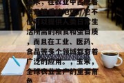玉米,在农业中占据着举足轻重的地位。它不仅可以提供人类日常生活所需的粮食和蛋白质,而且在工业、医药、食品等多个领域都有着广泛的应用。,玉米,全球农业生产的重要角色 玉米,在农业中占据着举足轻重的地位。它不仅可以提供人类日常生活所需的粮食和蛋白质,而且在工业、医药、食品等多个领域都有着广泛的应用。,玉米,全球农业生产的重要角色