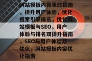 网站模板内容更改指南,提升用户体验,优化搜索引擎排名,优化网站模板与SEO,用户体验与排名双提升指南,SEO与用户体验双优化,网站模板内容优化指南 网站模板内容更改指南,提升用户体验,优化搜索引擎排名,优化网站模板与SEO,用户体验与排名双提升指南,SEO与用户体验双优化,网站模板内容优化指南