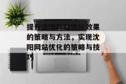 提升沈阳网站优化效果的策略与方法，实现沈阳网站优化的策略与技巧