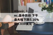 Allovir, Inc.盘中异动 下午盘大幅下跌5.16%报0.810美元 Allovir, Inc.盘中异动 下午盘大幅下跌5.16%报0.810美元