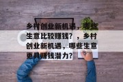 乡村创业新机遇，哪些生意比较赚钱？，乡村创业新机遇，哪些生意更具赚钱潜力？