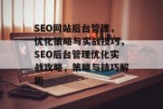 SEO网站后台管理，优化策略与实战技巧，SEO后台管理优化实战攻略，策略与技巧解析