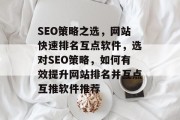 SEO策略之选，网站快速排名互点软件，选对SEO策略，如何有效提升网站排名并互点互推软件推荐