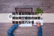 同行是如何赚钱的？，揭秘同行赚钱的秘密，策略和技巧分享
