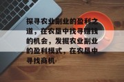 探寻农业副业的盈利之道,在农垦中找寻赚钱的机会,发掘农业副业的盈利模式,在农垦中寻找商机 探寻农业副业的盈利之道,在农垦中找寻赚钱的机会,发掘农业副业的盈利模式,在农垦中寻找商机