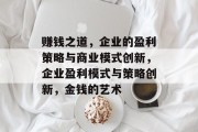赚钱之道,企业的盈利策略与商业模式创新,企业盈利模式与策略创新,金钱的艺术 赚钱之道,企业的盈利策略与商业模式创新,企业盈利模式与策略创新,金钱的艺术
