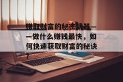 赚取财富的秘密武器——做什么赚钱最快,如何快速获取财富的秘诀?