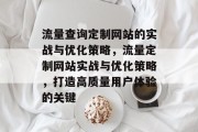 流量查询定制网站的实战与优化策略，流量定制网站实战与优化策略，打造高质量用户体验的关键
