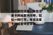 轻松掌控流量，电信流量卡网站查询攻略，轻松一网打尽，电信流量卡网站查询全攻略