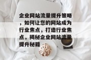 企业网站流量提升策略，如何让您的网站成为行业焦点，打造行业焦点，揭秘企业网站流量提升秘籍