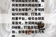 外贸网站优化攻略，如何有效提升网站权重，吸引全球客户，外贸网站SEO秘籍，打造高权重平台，吸引全球买家目光，外贸网站SEO秘籍，打造高权重平台，全球客户吸引力大增