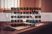 揭秘在线流量查询网站，助力企业精准营销，提升品牌影响力，解锁精准营销，揭秘在线流量查询网站的奥秘