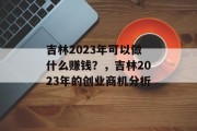 吉林2023年可以做什么赚钱?,吉林2023年的创业商机分析 吉林2023年可以做什么赚钱?,吉林2023年的创业商机分析
