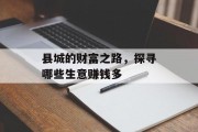 县城的财富之路,探寻哪些生意赚钱多 县城的财富之路,探寻哪些生意赚钱多