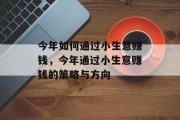 今年如何通过小生意赚钱,今年通过小生意赚钱的策略与方向