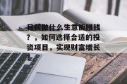 目前做什么生意能赚钱？，如何选择合适的投资项目，实现财富增长？
