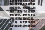 上海是中国的经济大都市,拥有着众多商机和就业机会。无论是从制造业、金融行业还是其他服务业,女性在上海都能找到自己的位置。,上海,为女性提供丰富的商业机遇和就业选择 上海是中国的经济大都市,拥有着众多商机和就业机会。无论是从制造业、金融行业还是其他服务业,女性在上海都能找到自己的位置。,上海,为女性提供丰富的商业机遇和就业选择
