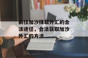 前往加沙赚取外汇的合法途径,合法获取加沙外汇的方法 前往加沙赚取外汇的合法途径,合法获取加沙外汇的方法