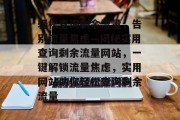 轻松查询剩余流量，告别流量焦虑—揭秘实用查询剩余流量网站，一键解锁流量焦虑，实用网站助你轻松查询剩余流量