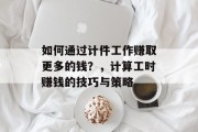 如何通过计件工作赚取更多的钱?,计算工时赚钱的技巧与策略 如何通过计件工作赚取更多的钱?,计算工时赚钱的技巧与策略