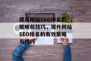 提高网站SEO排名的策略和技巧，提升网站SEO排名的有效策略与技巧