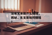 没有文采做什么赚钱,揭秘,无文采如何赚钱? 没有文采做什么赚钱,揭秘,无文采如何赚钱?