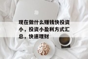 现在做什么赚钱快投资小，投资小盈利方式汇总，快速理财