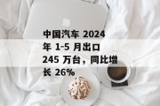 中国汽车 2024 年 1-5 月出口 245 万台,同比增长 26% 中国汽车 2024 年 1-5 月出口 245 万台,同比增长 26%