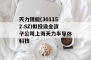 天力锂能(301152.SZ)拟投设全资子公司上海天力半导体科技 天力锂能(301152.SZ)拟投设全资子公司上海天力半导体科技