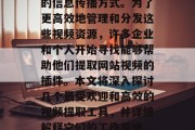 在互联网行业里,视频已成为了一种极其重要的信息传播方式。为了更高效地管理和分发这些视频资源,许多企业和个人开始寻找能够帮助他们提取网站视频的插件。本文将深入探讨几个最受欢迎和高效的视频提取工具,并详细解释它们的工作原理。,一图读懂,如何找到最高效的视频提取工具 在互联网行业里,视频已成为了一种极其重要的信息传播方式。为了更高效地管理和分发这些视频资源,许多企业和个人开始寻找能够帮助他们提取网站视频的插件。本文将深入探讨几个最受欢迎和高效的视频提取工具,并详细解释它们的工作原理。,一图读懂,如何找到最高效的视频提取工具